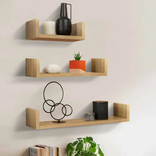 Lot De 3 étagères Murales Façon Hêtre 60/45/30 Cm