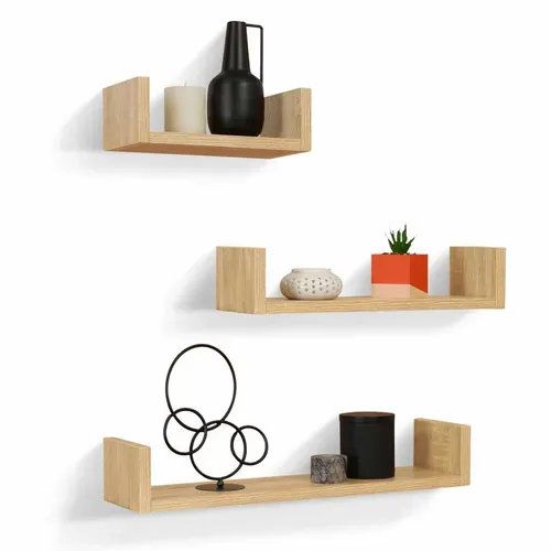 Lot De 3 étagères Murales Façon Hêtre 60/45/30 Cm