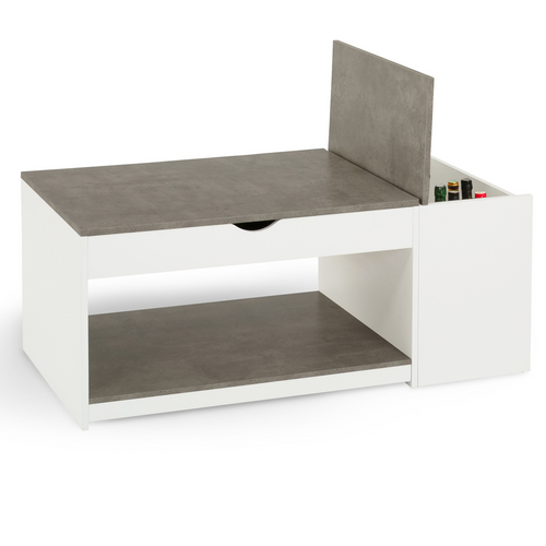 Table Basse Plateau Relevable Rectangulaire Elea Avec Coffre Bois Blanc Et Effet Béton