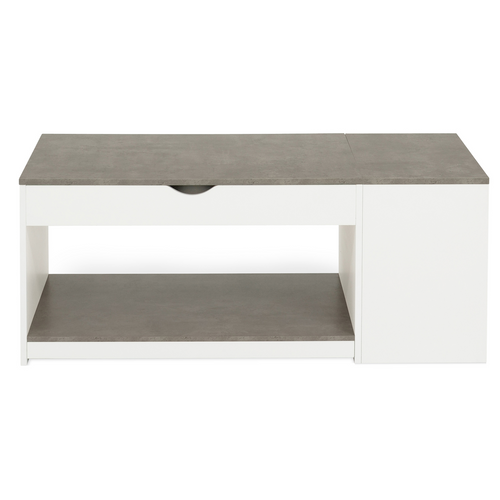 Table Basse Plateau Relevable Rectangulaire Elea Avec Coffre Bois Blanc Et Effet Béton