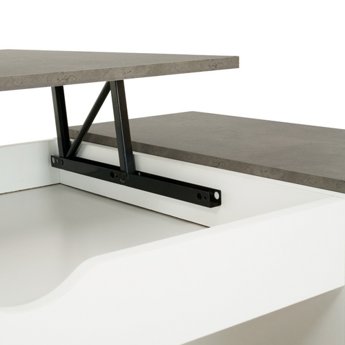 Table Basse Plateau Relevable Rectangulaire Elea Avec Coffre Bois Blanc Et Effet Béton