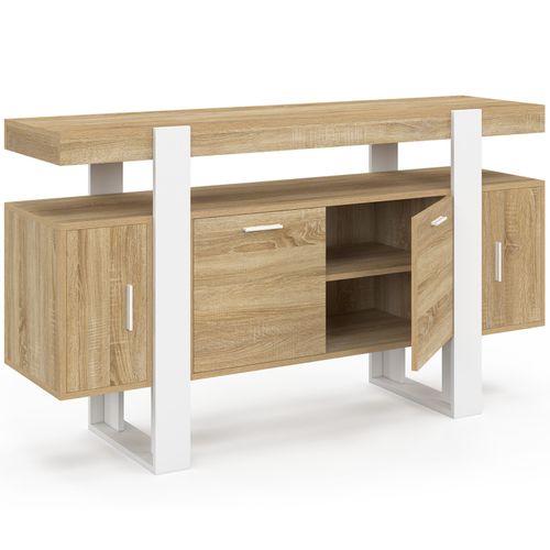 Buffet 140 Cm Phoenix 4 Portes Bois Et Blanc