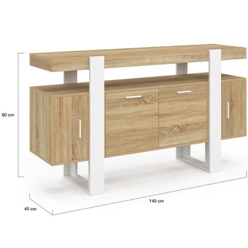 Buffet 140 Cm Phoenix 4 Portes Bois Et Blanc