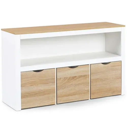 Meuble De Rangement Enfant Mana En Bois Blanc Et Hêtre 3 Tiroirs Cubes Sur Roulettes