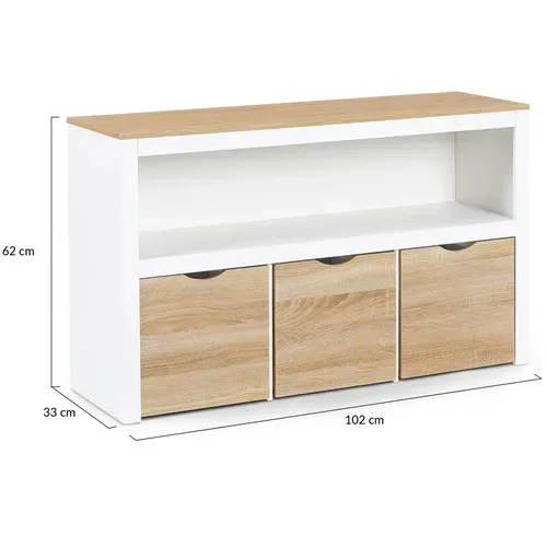 Meuble De Rangement Enfant Mana En Bois Blanc Et Hêtre 3 Tiroirs Cubes Sur Roulettes