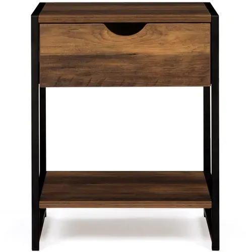 Lot De 2 Tables De Chevet Hawkins 1 Tiroir Avec Tablette Bois Foncé Design Industriel