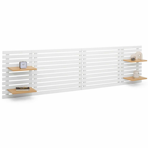 Tête De Lit Suspendue AVA 240 Cm Avec Chevets Et Tiroir – Bois Vieilli, IDMarket