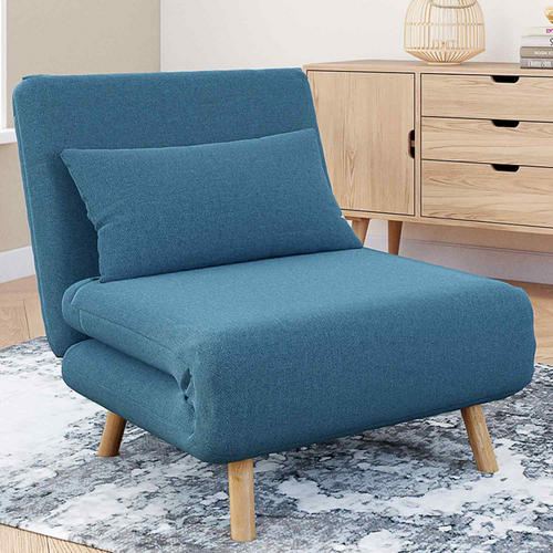 Fauteuil Convertible Romeo Lit D'appoint 1 Place 80x190 Cm Tissu Bleu Canard