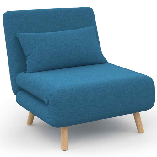 Fauteuil Convertible Romeo Lit D'appoint 1 Place 80x190 Cm Tissu Bleu Canard