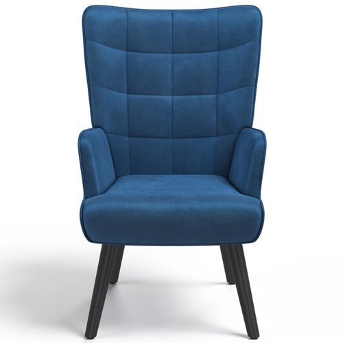 Fauteuil Scandinave Ania Avec Repose Pieds Velours Bleu