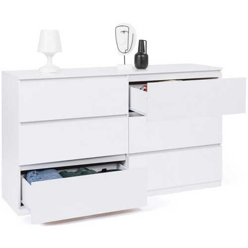 Commode 6 Tiroirs Tomi XXL 140 Cm Bois Blanc