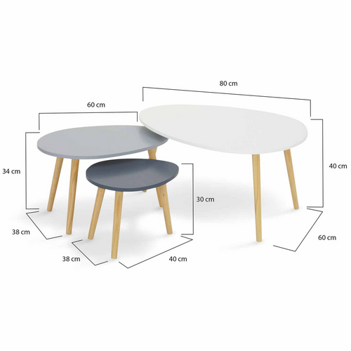 Lot De 3 Tables Basses Gigognes Gaia Laquées Blanc Gris Scandinave