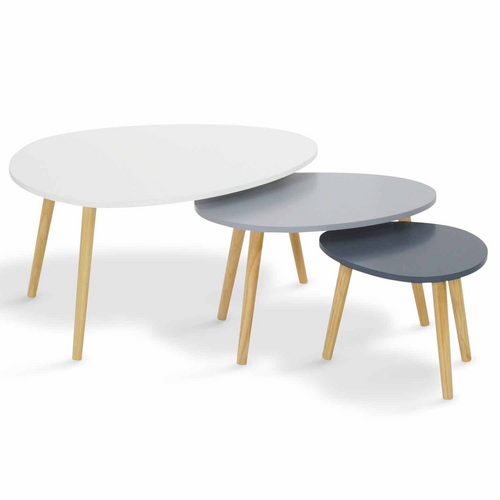 Lot De 3 Tables Basses Gigognes Gaia Laquées Blanc Gris Scandinave