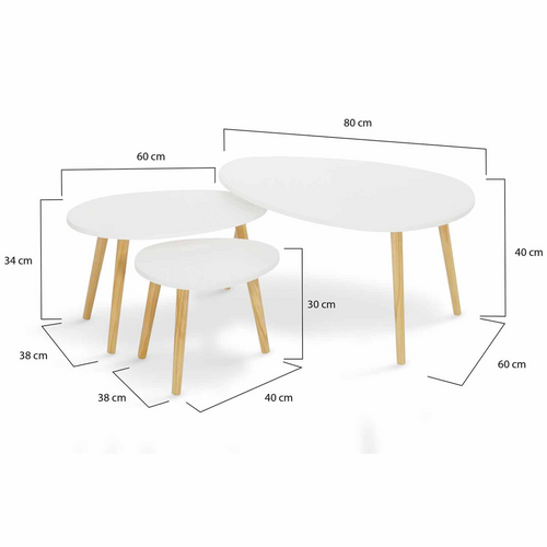 Lot De 3 Tables Basses Gigognes Gaia Laquées Blanc Scandinave