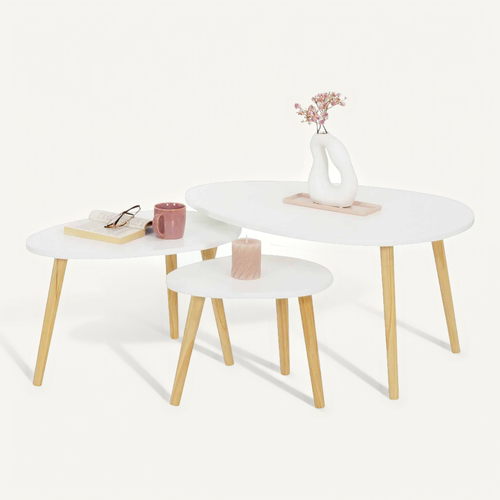 Lot De 3 Tables Basses Gigognes Gaia Laquées Blanc Scandinave