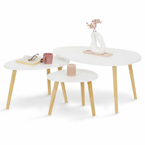 Lot De 3 Tables Basses Gigognes Gaia Laquées Blanc Scandinave