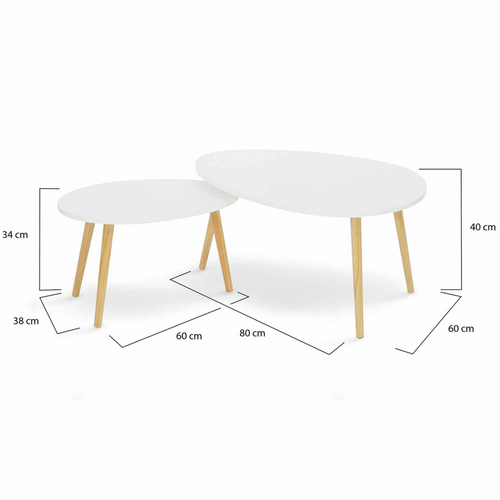 Lot De 2 Tables Basses Gigognes Gaia Laquées Blanc Scandinave