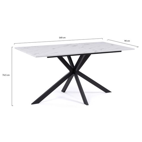 Table à Manger Rectangle Alix 8 Personnes Pied Araignée Noir Et Plateau Effet Marbre Blanc Alaska 16
