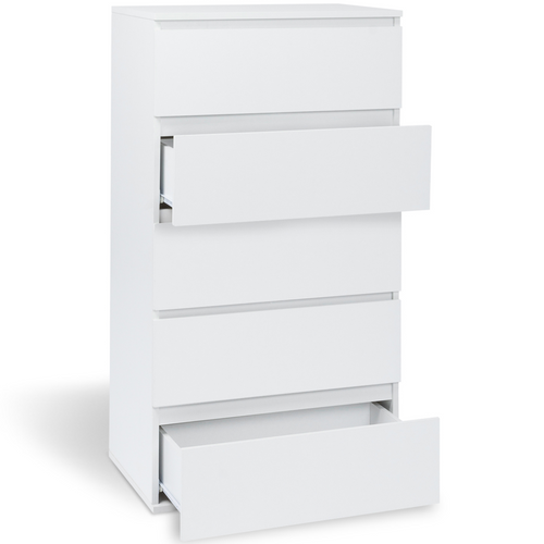 Chiffonnier 5 Tiroirs Tomi 60 Cm Commode Semainier Bois Blanc