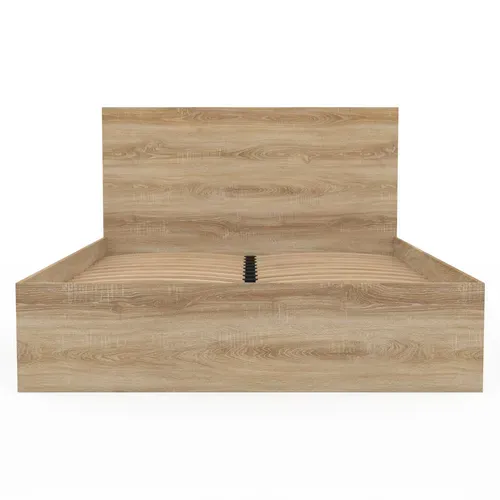 Lit Double Omaha Avec Tête De Lit Et Sommier 140 X 190 Cm Façon Hêtre