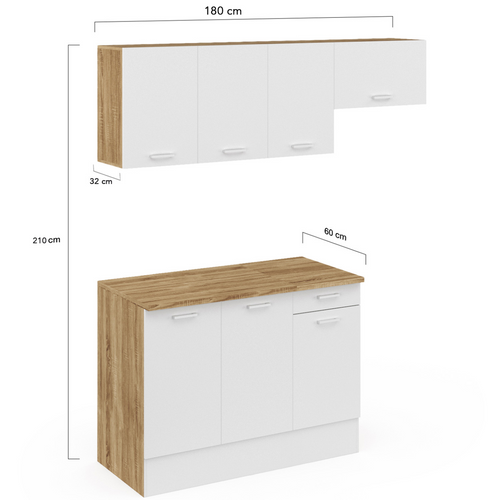 Cuisine Complète 180 Cm Subtil Avec Plan De Travail 5 éléments Bois Et Blanc