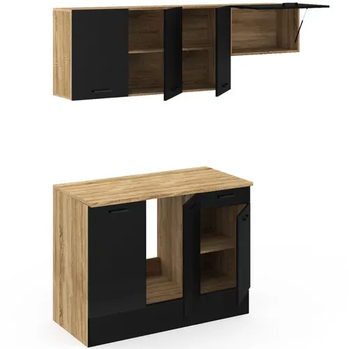 Cuisine Complète 180 Cm Subtil Avec Plan De Travail 5 éléments Bois Et Noir