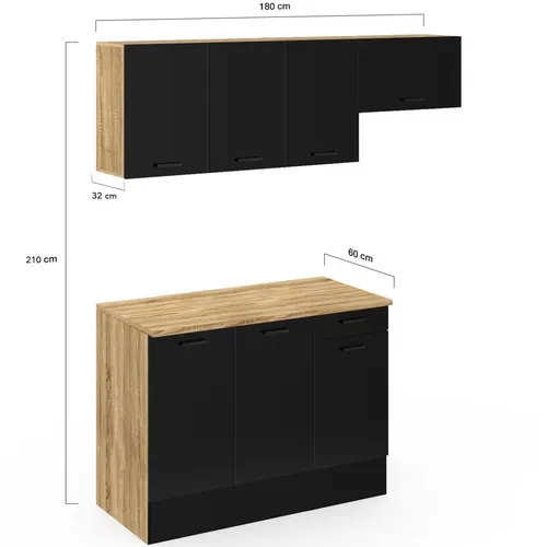 Cuisine Complète 180 Cm Subtil Avec Plan De Travail 5 éléments Bois Et Noir