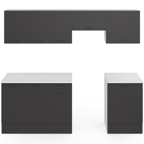 Cuisine Complète 240 Cm Subtil Avec Plan De Travail 7 Éléments Blanc Et Gris