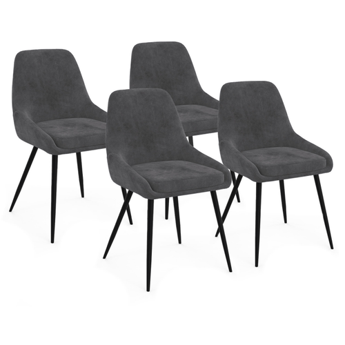 Lot De 4 Chaises Thalya En Velours Gris Foncé Avec Accoudoirs