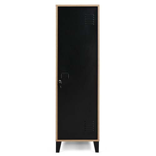 Armoire Vestiaire Ester 1 Porte Métal Noir Et Contour Bois Design Industriel