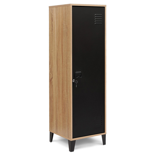 Armoire Vestiaire Ester 1 Porte Métal Noir Et Contour Bois Design Industriel