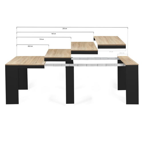Table Console Extensible Orlando 10 Personnes 235 Cm Bois Noir Et Façon Hêtre