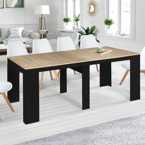 Table Console Extensible Orlando 10 Personnes 235 Cm Bois Noir Et Façon Hêtre