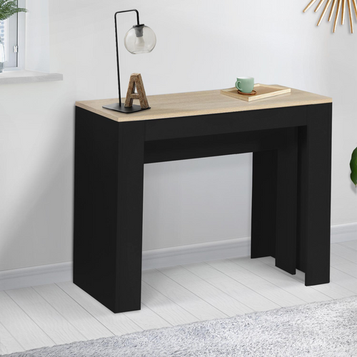Table Console Extensible Orlando 10 Personnes 235 Cm Bois Noir Et Façon Hêtre