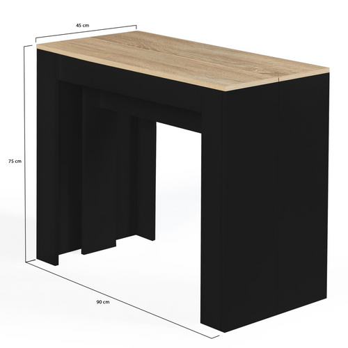 Table Console Extensible Orlando 10 Personnes 235 Cm Bois Noir Et Façon Hêtre