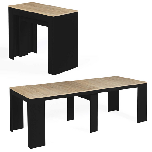 Table Console Extensible Orlando 10 Personnes 235 Cm Bois Noir Et Façon Hêtre