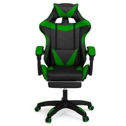 Fauteuil De Gaming Alex Réglable Avec Repose-pied, Coussin De Tête Et Coussin Lombaire Noir Et Vert
