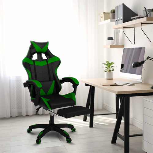 Fauteuil De Gaming Alex Réglable Avec Repose-pied, Coussin De Tête Et Coussin Lombaire Noir Et Vert