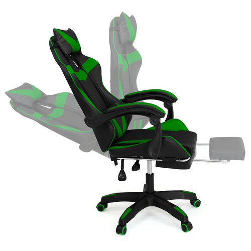 Fauteuil De Gaming Alex Réglable Avec Repose-pied, Coussin De Tête Et Coussin Lombaire Noir Et Vert