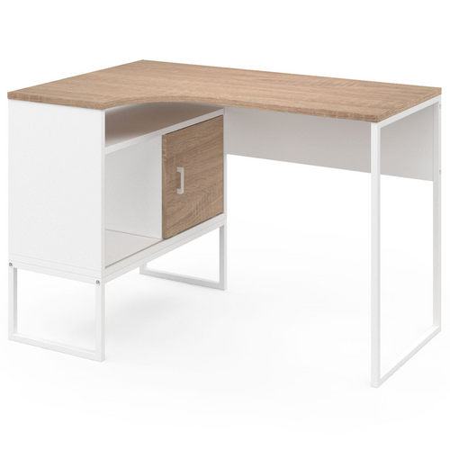 Bureau D'angle Rob Blanc Et Façon Hêtre Niche De Rangement Et Porte Design Industriel