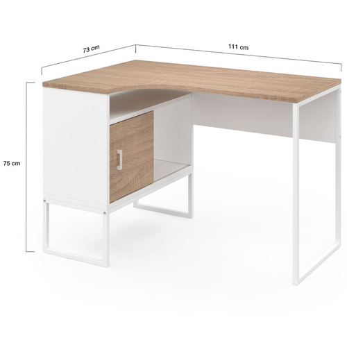 Bureau D'angle Rob Blanc Et Façon Hêtre Niche De Rangement Et Porte Design Industriel