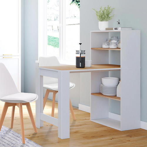 Bureau Bibliothèque Ben Avec étagères Blanc Et Façon Hêtre