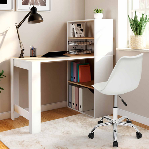 Bureau Bibliothèque Ben Avec étagères Blanc Et Façon Hêtre