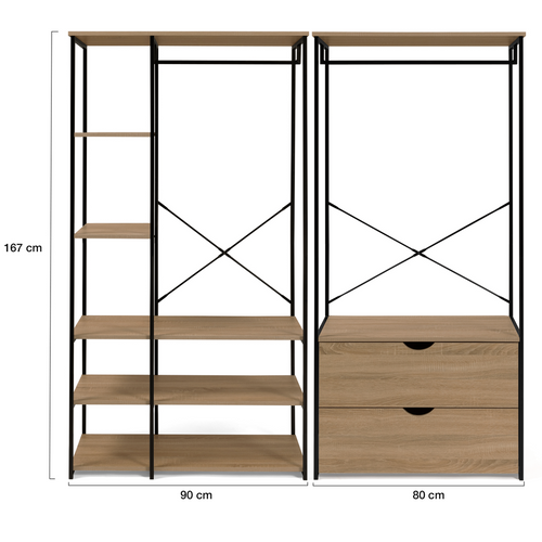 Dressing Modulable Double Penderie Étagères Et 2 Tiroirs Detroit Design Industriel