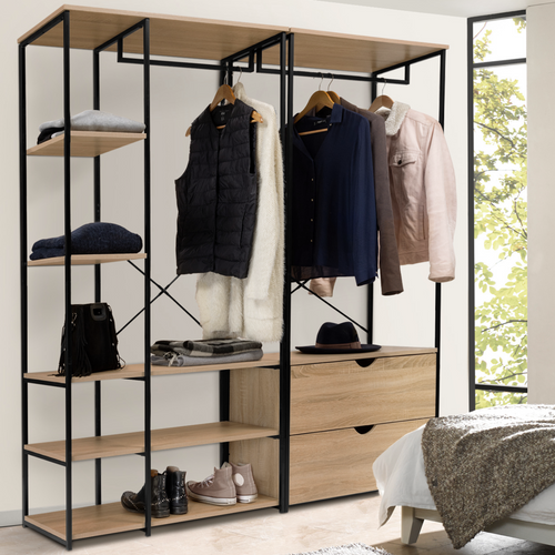 Dressing Modulable Double Penderie Étagères Et 2 Tiroirs Detroit Design Industriel