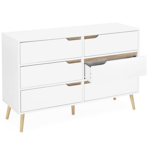 Commode 6 Tiroirs Helsinki 115 Cm Scandinave Blanc
