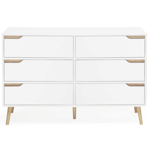Commode 6 Tiroirs Helsinki 115 Cm Scandinave Blanc
