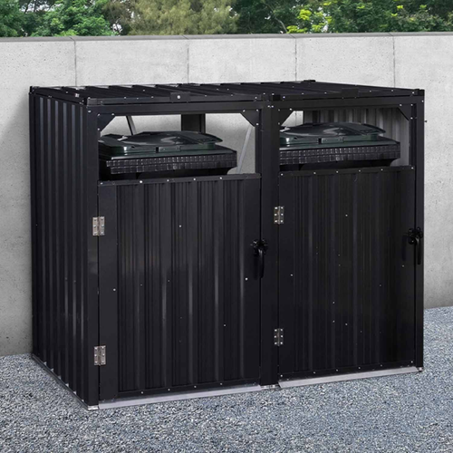 Cache Poubelle Double En Acier Gris Anthracite
