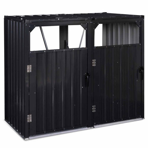 Cache Poubelle Double En Acier Gris Anthracite