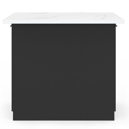 Ilot Central Ivo 100 Cm Bois Noir Avec Plan De Travail Effet Marbre Alaska